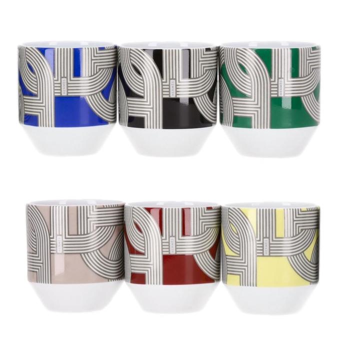 Hermes Rallye 24 Set of 6 Limoge Porcelain Tumblers