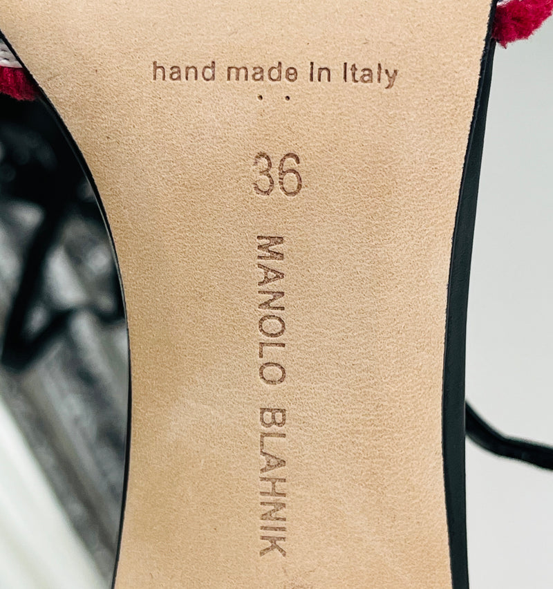 Manolo Blahnik Geometric Print Leather Sandals. Size 36