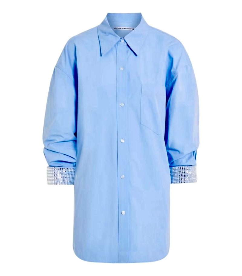 Alexander Wang Oversized Crystal Embellished Cotton Shirt. Size XS