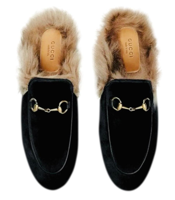 Gucci Princetown Suede Shearling-Lined Mules. Size 40
