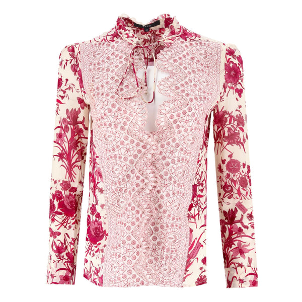 Gucci Silk Floral Logo & Lace Panel Top. Size 40FR