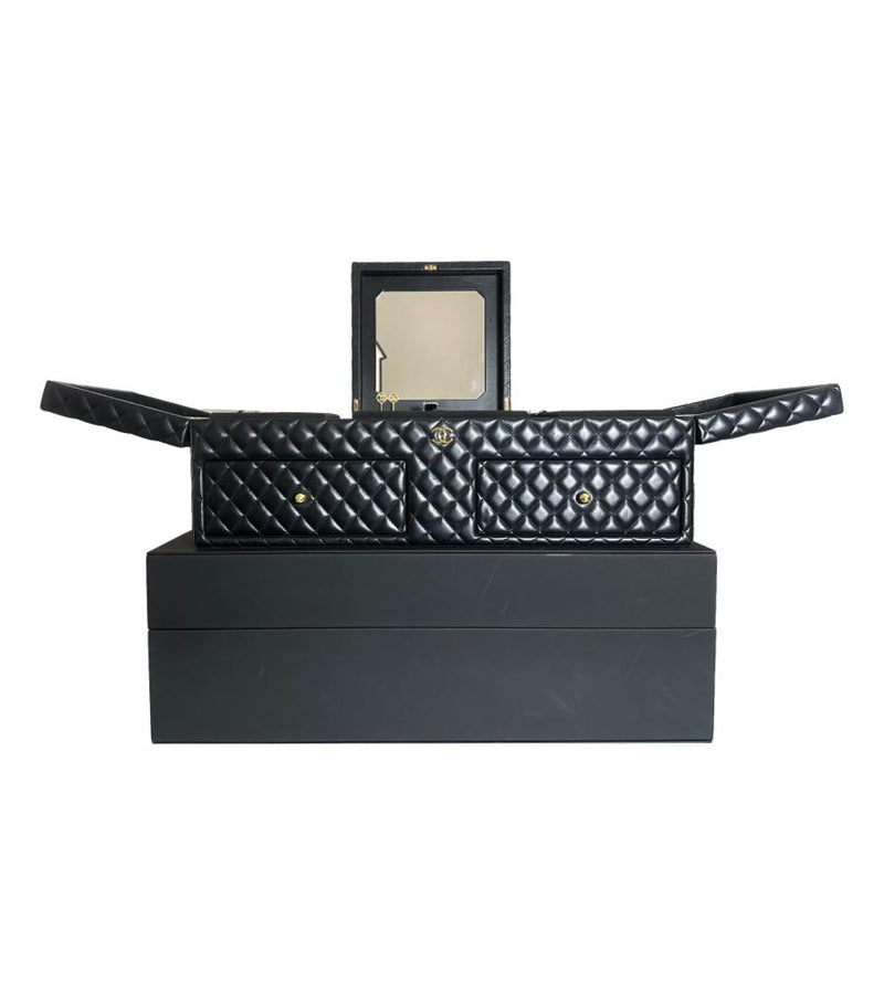 Chanel XL Leather Diamond Quilted Jewellery Trunk With Gold Keys & Storage Box
