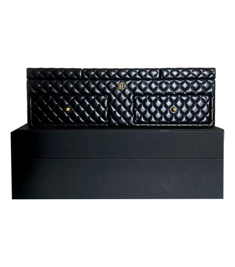 Chanel XL Leather Diamond Quilted Jewellery Trunk With Gold Keys & Storage Box