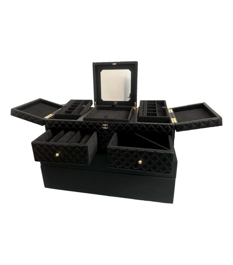 Chanel XL Leather Diamond Quilted Jewellery Trunk With Gold Keys & Storage Box