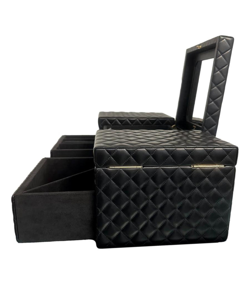 Chanel XL Leather Diamond Quilted Jewellery Trunk With Gold Keys & Storage Box