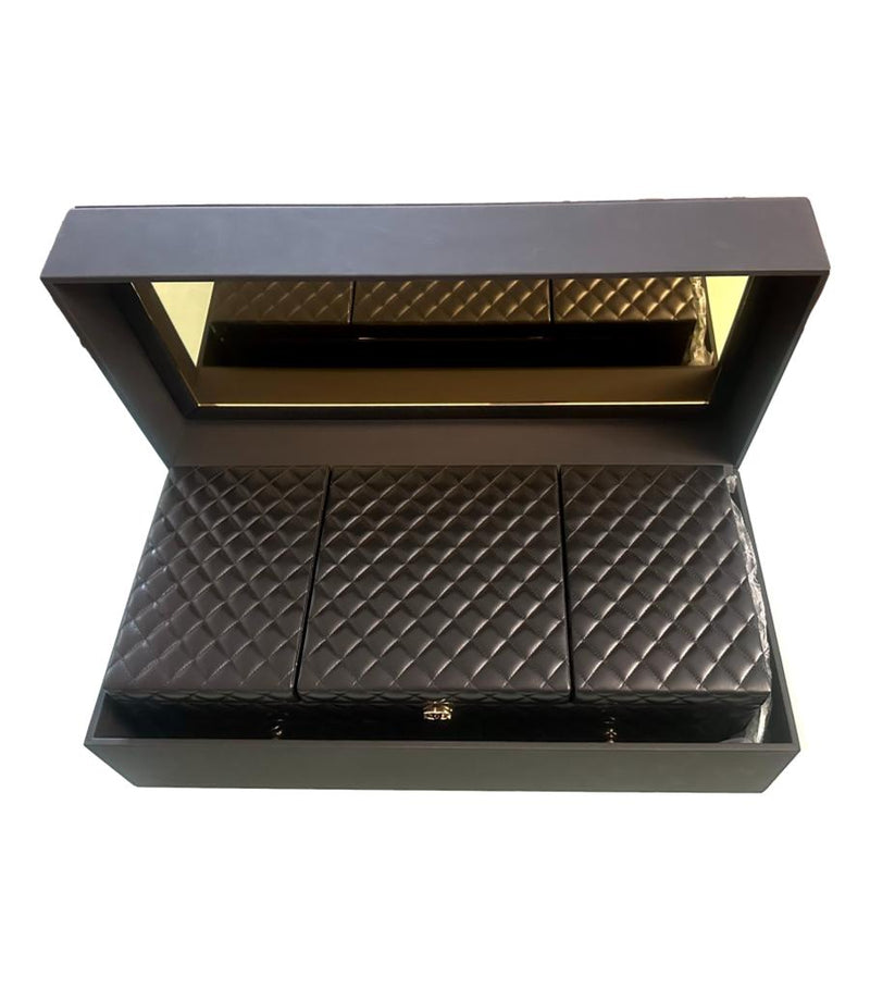 Chanel XL Leather Diamond Quilted Jewellery Trunk With Gold Keys & Storage Box