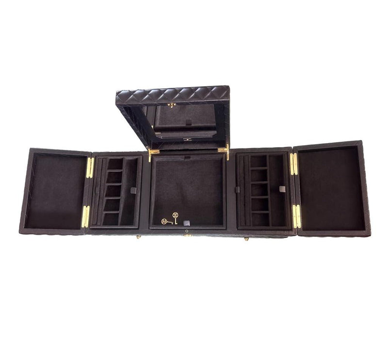 Chanel XL Leather Diamond Quilted Jewellery Trunk With Gold Keys & Storage Box