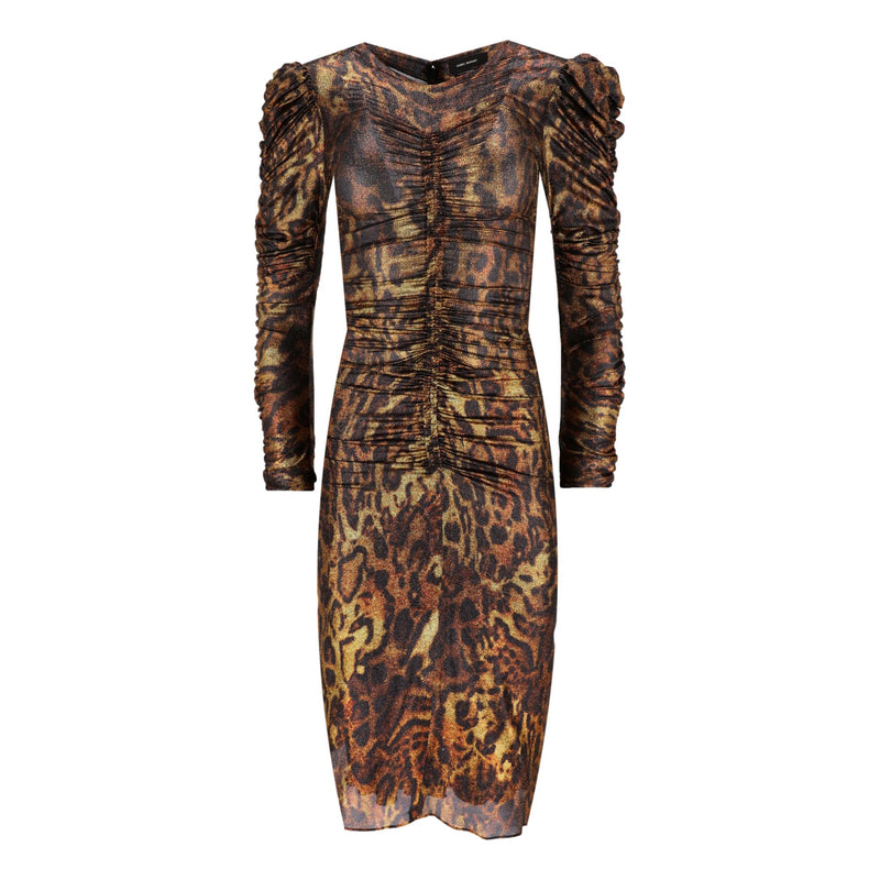 Isabel Marant Leopard Print Silk Blend Ruched Dress. Size 34FR