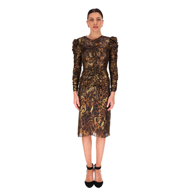 Isabel Marant Leopard Print Silk Blend Ruched Dress. Size 34FR