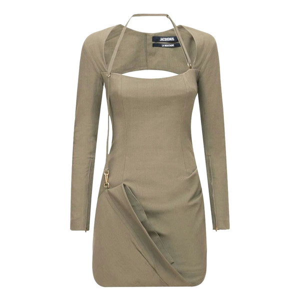 Jacquemus Linen Blend Draped Slubbed-Canvas Mini Dress. Size 40FR