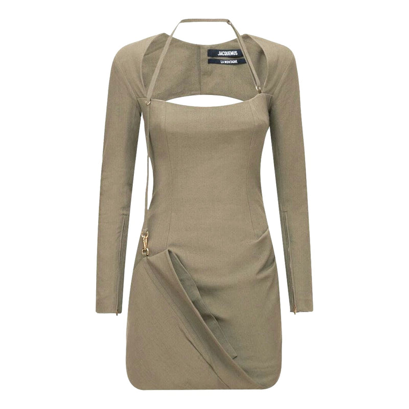 Jacquemus Linen Blend Draped Slubbed-Canvas Mini Dress. Size 40FR