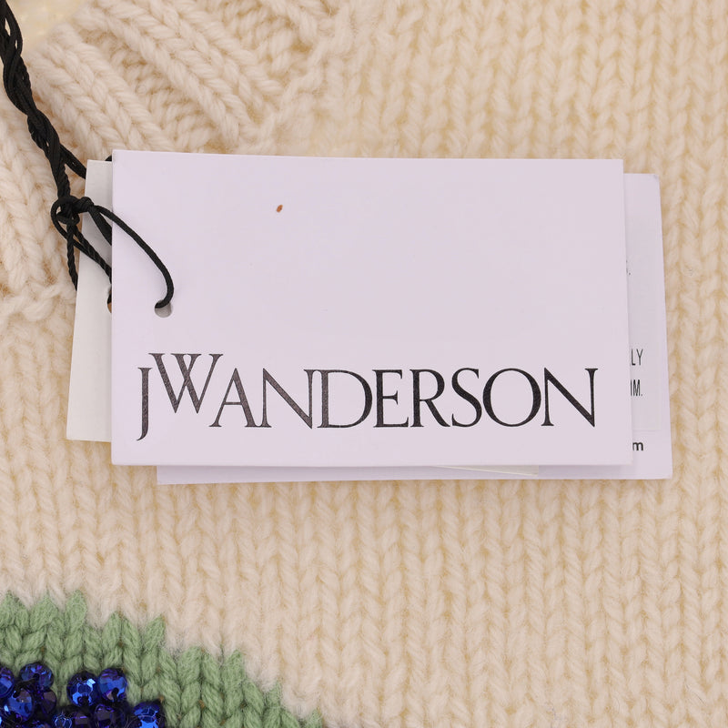 JW Anderson Globe Crystal-Embellished Fringed Sheep Wool Jumper. Size S
