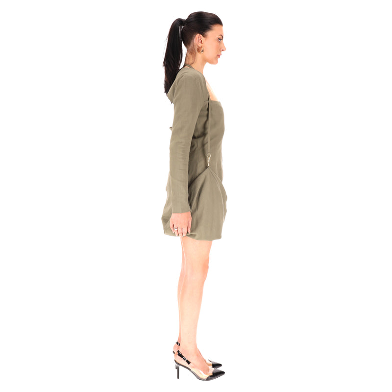 Jacquemus Linen Blend Draped Slubbed-Canvas Mini Dress. Size 40FR