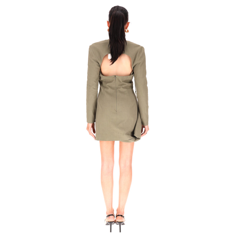 Jacquemus Linen Blend Draped Slubbed-Canvas Mini Dress. Size 40FR