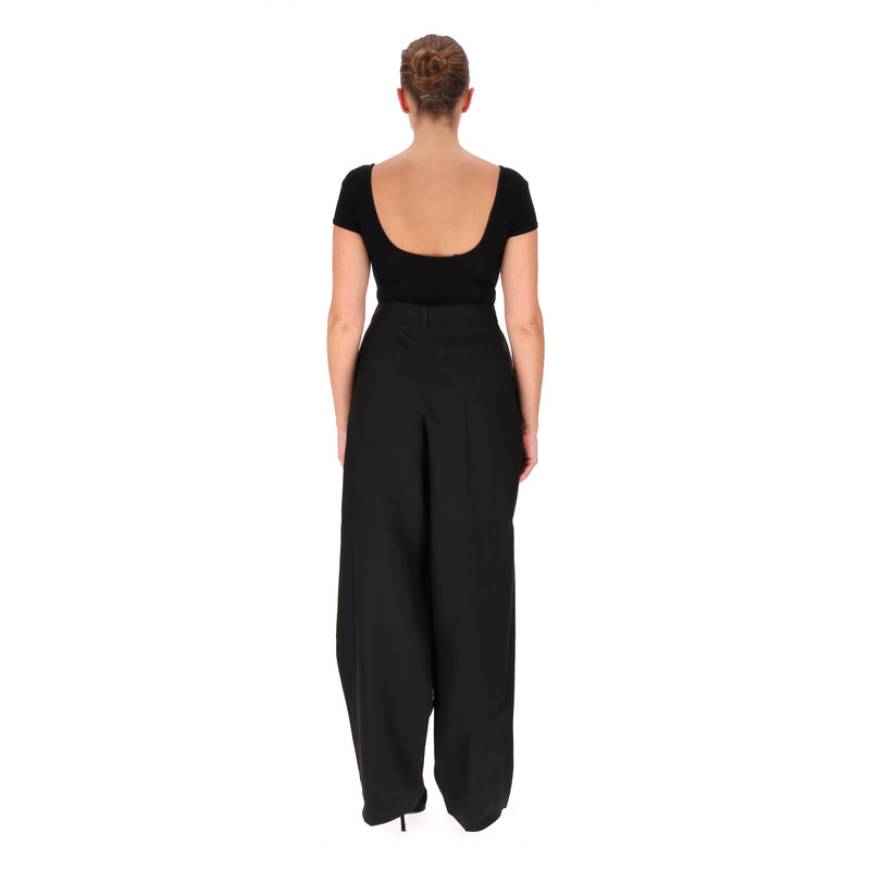 Jacquemus Wool & Silk Blend Wide-Leg Carrot Trousers. Size 44FR