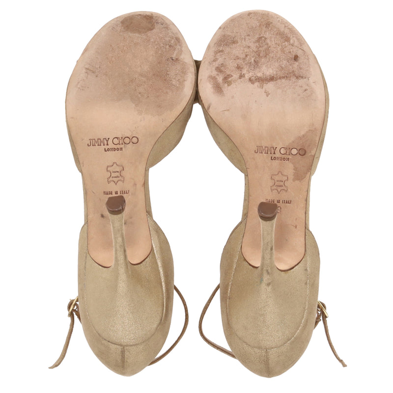 Jimmy Choo Polka-Dot Bow-Embellished Metallic Sandals. Size 39
