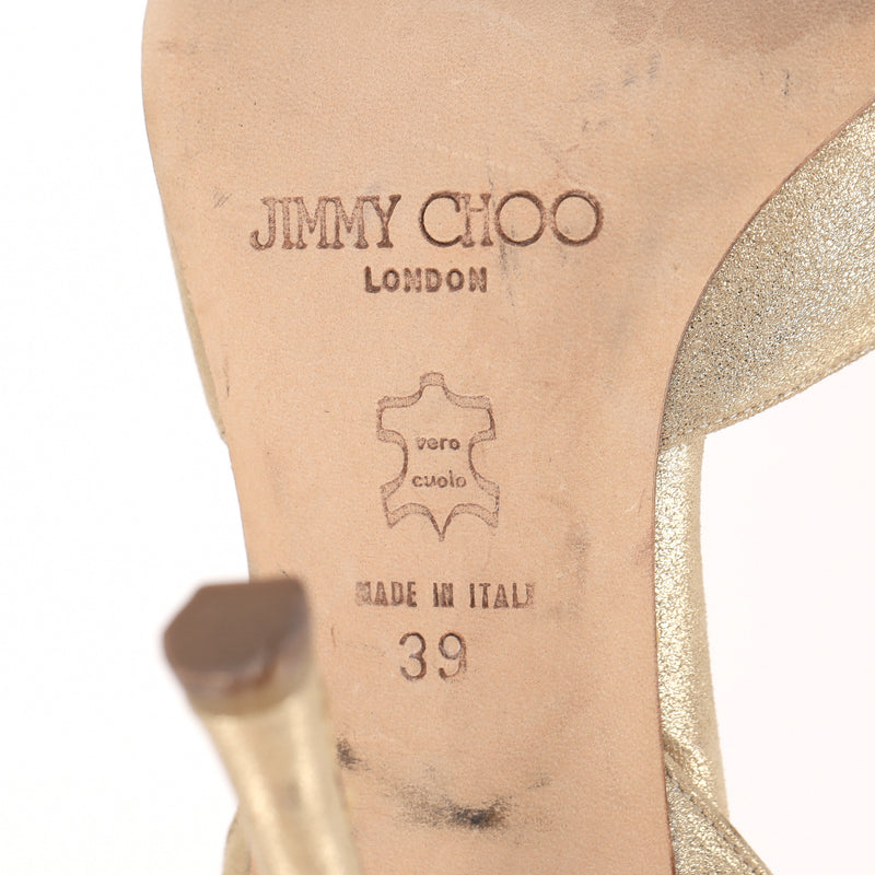 Jimmy Choo Polka-Dot Bow-Embellished Metallic Sandals. Size 39