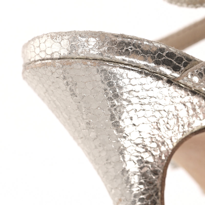 Jimmy Choo Metallic Cracked Leather 'Zinc' Strappy Sandals. Size 36.5