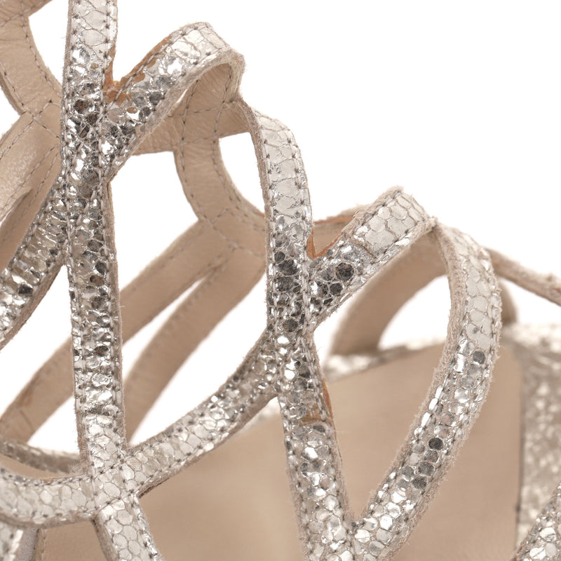 Jimmy Choo Metallic Cracked Leather 'Zinc' Strappy Sandals. Size 36.5