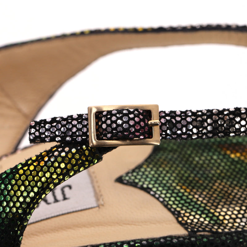 Jimmy Choo Metallic Peep-Toe Slingback Heels. Size 40