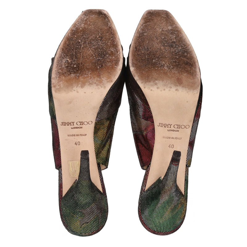 Jimmy Choo Metallic Peep-Toe Slingback Heels. Size 40