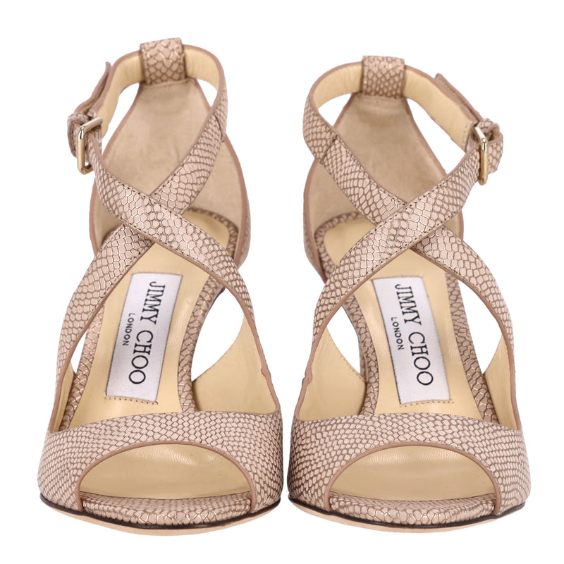 Jimmy Choo Textured Leather Emily Sandals. Size 34