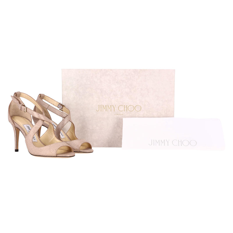 Jimmy Choo Textured Leather Emily Sandals. Size 34