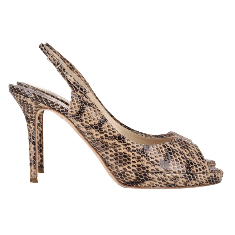 Jimmy Choo Nova Snakeskin Peep-Toe Pumps. Size 40.5