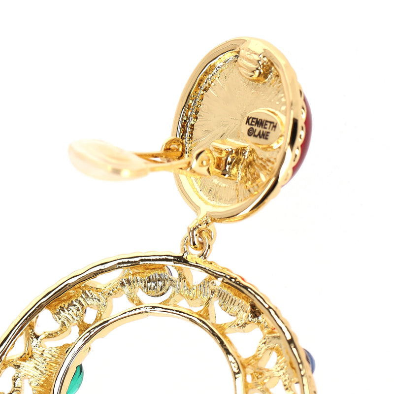 Kenneth Lane 22k Gold Plated Glass Crystal & Gemstone Clip-On Earrings