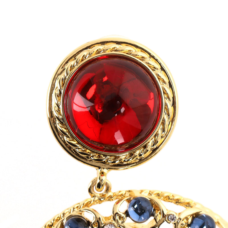 Kenneth Lane 22k Gold Plated Glass Crystal & Gemstone Clip-On Earrings