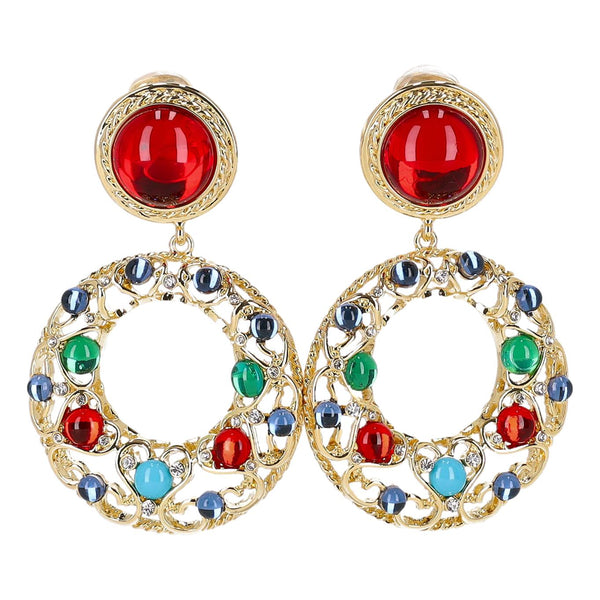 Kenneth Lane 22k Gold Plated Glass Crystal & Gemstone Clip-On Earrings
