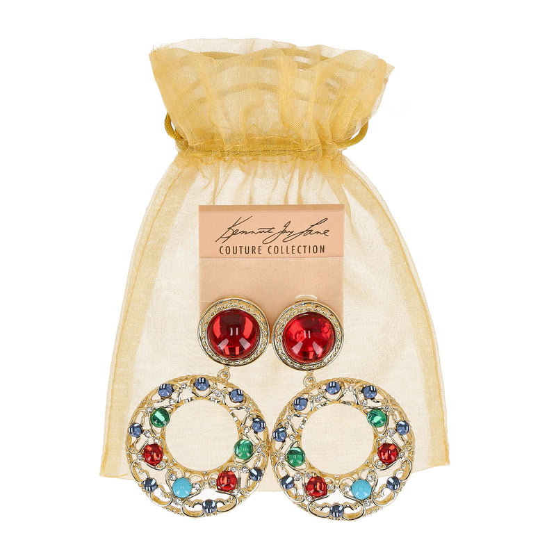 Kenneth Lane 22k Gold Plated Glass Crystal & Gemstone Clip-On Earrings