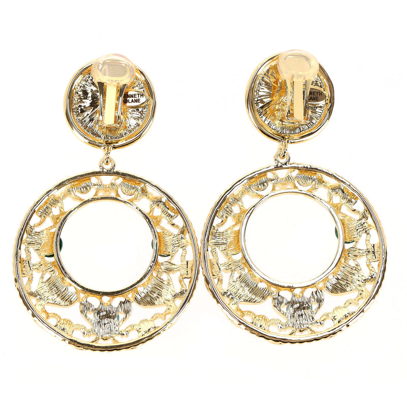 Kenneth Lane 22k Gold Plated Glass Crystal & Gemstone Clip-On Earrings