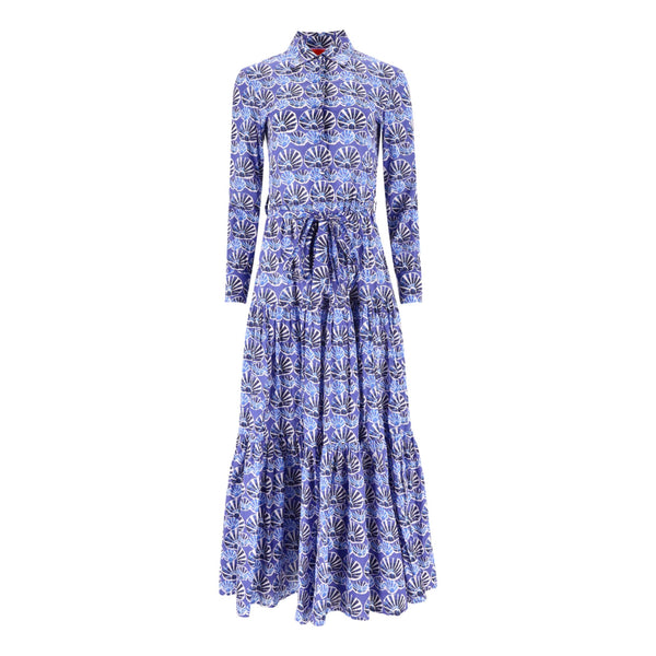 Bellini Tiered Printed Cotton-voile Maxi Shirt Dress In Conchiglie. Size XS