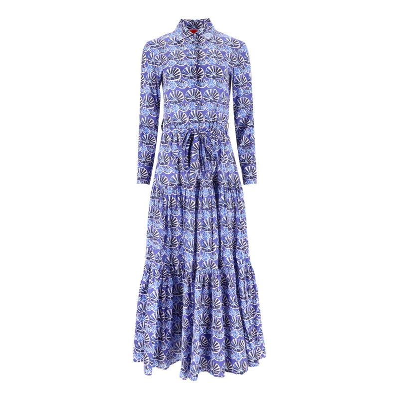 Bellini Tiered Printed Cotton-voile Maxi Shirt Dress In Conchiglie. Size XS