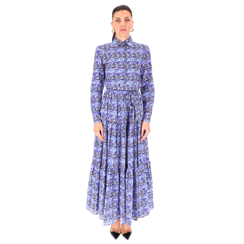 Bellini Tiered Printed Cotton-voile Maxi Shirt Dress In Conchiglie. Size XS