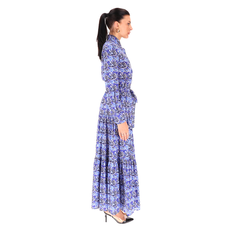 Bellini Tiered Printed Cotton-voile Maxi Shirt Dress In Conchiglie. Size XS