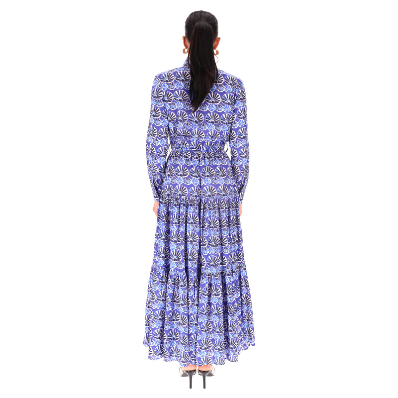 Bellini Tiered Printed Cotton-voile Maxi Shirt Dress In Conchiglie. Size XS