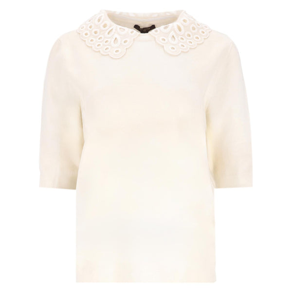 Louis Vuitton Merino Wool Jumper With Broderie Anglaise Collar. Size XL