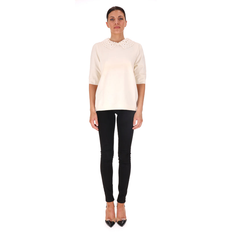Louis Vuitton Merino Wool Jumper With Broderie Anglaise Collar. Size XL