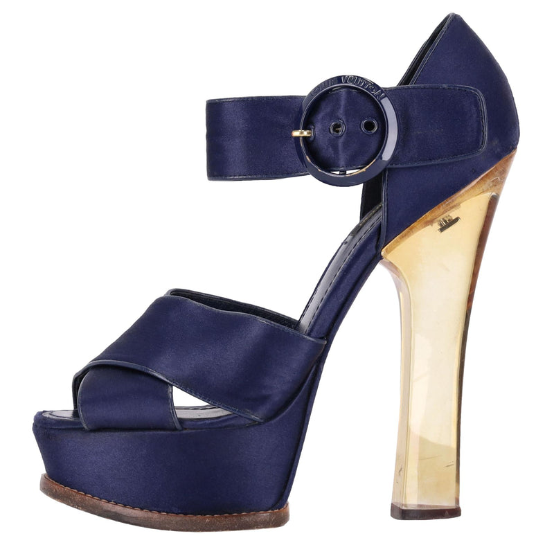 Louis Vuitton Satin 'Florida' Platform Sandals With A Lucite Heel. Size 39