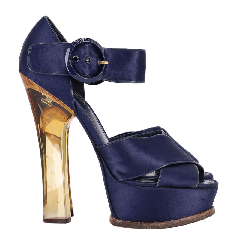 Louis Vuitton Satin 'Florida' Platform Sandals With A Lucite Heel. Size 39