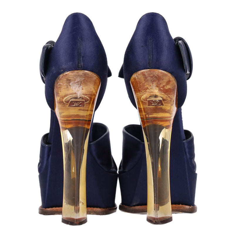 Louis Vuitton Satin 'Florida' Platform Sandals With A Lucite Heel. Size 39
