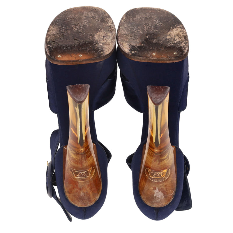 Louis Vuitton Satin 'Florida' Platform Sandals With A Lucite Heel. Size 39