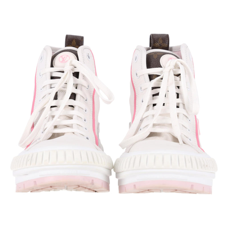 Louis Vuitton Leather & Canvas Monogram LV Squad High-Top Sneakers. Size 37