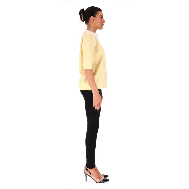 Louis Vuitton Merino Wool Jumper With Broderie Anglaise Collar. Size L