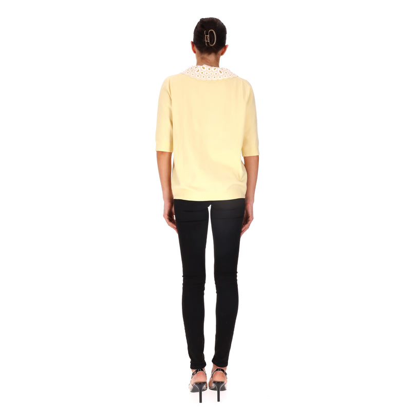 Louis Vuitton Merino Wool Jumper With Broderie Anglaise Collar. Size L