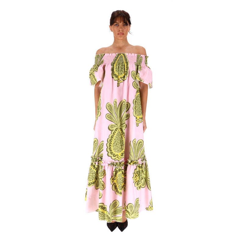LA Double J Pineapple Print Off The Shoulder Dress. Size XS
