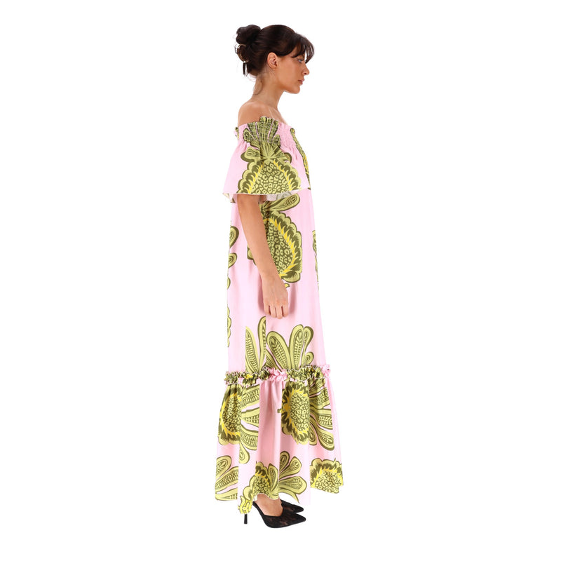 LA Double J Pineapple Print Off The Shoulder Dress. Size XS
