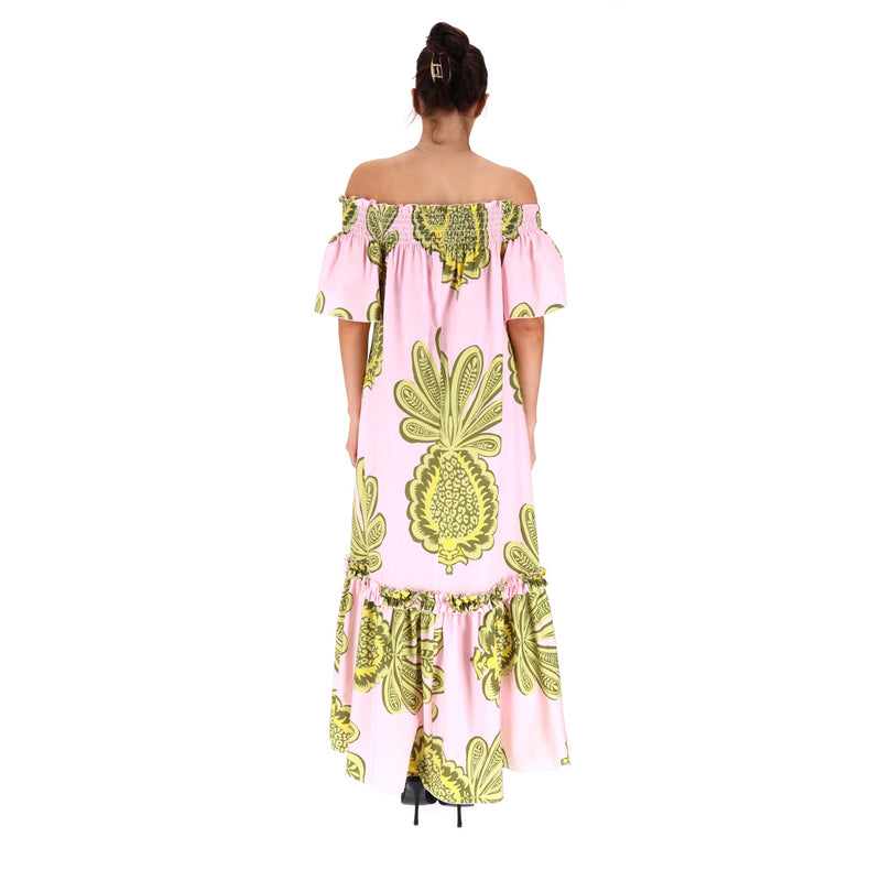 LA Double J Pineapple Print Off The Shoulder Dress. Size XS